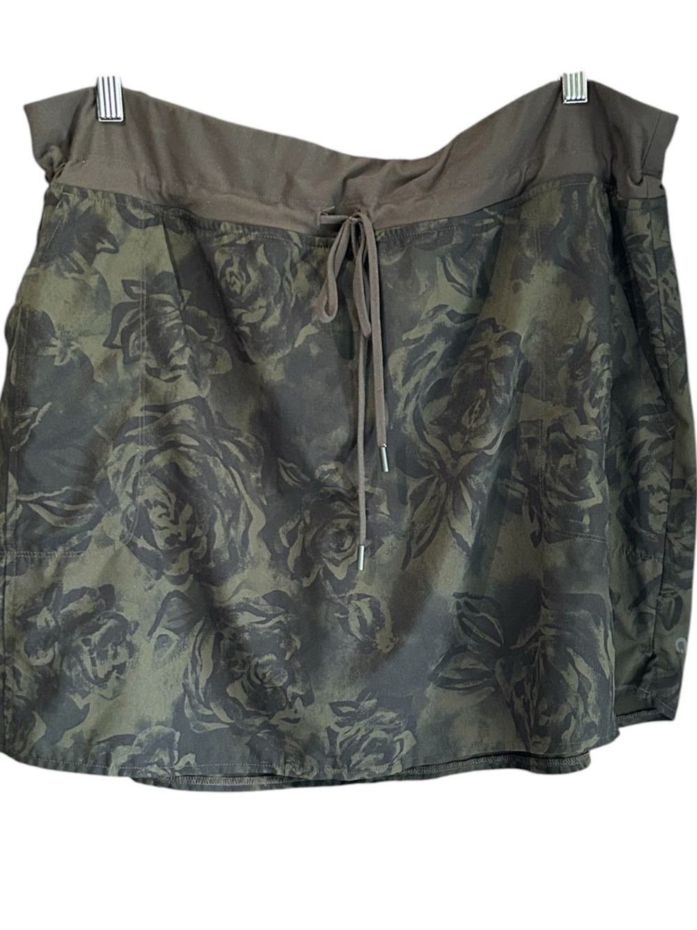 Drawstring Olive Green Floral Skort